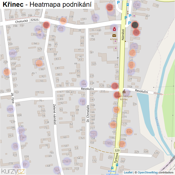 Mapa Křinec - Firmy v části obce.