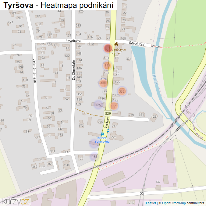 Mapa Tyršova - Firmy v ulici.
