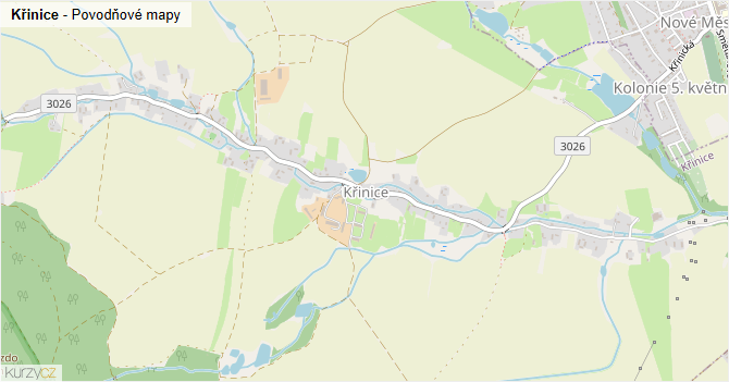 Křinice - záplavové mapy stoleté vody