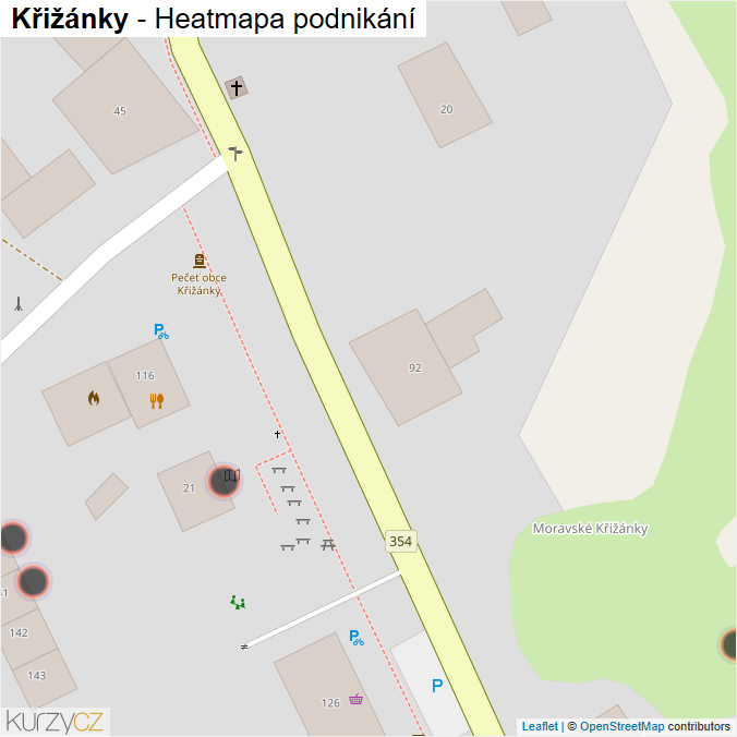 Mapa Křižánky - Firmy v obci.