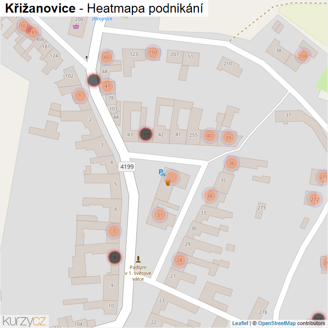 Mapa Křižanovice - Firmy v obci.