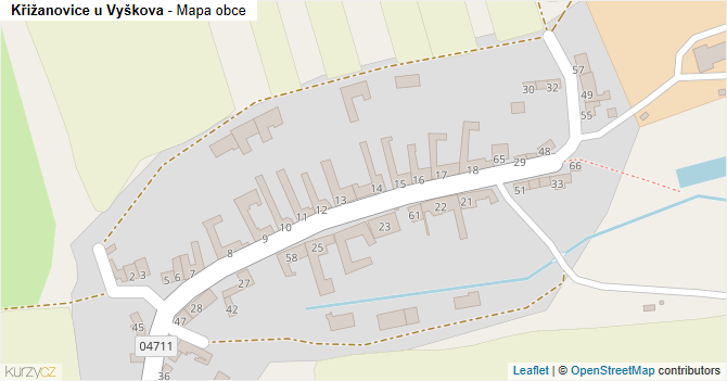 Křižanovice u Vyškova - mapa obce