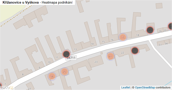 Křižanovice u Vyškova - mapa podnikání