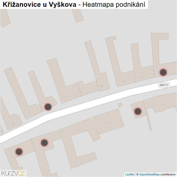 Mapa Křižanovice u Vyškova - Firmy v obci.