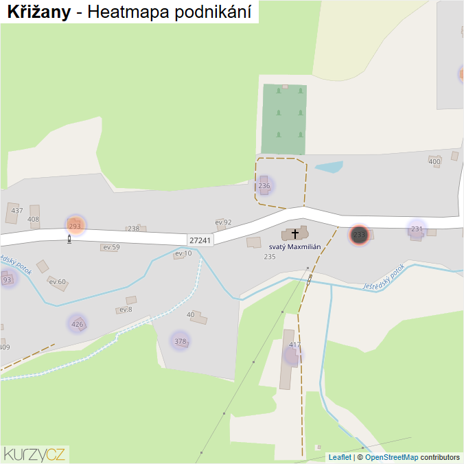 Mapa Křižany - Firmy v části obce.