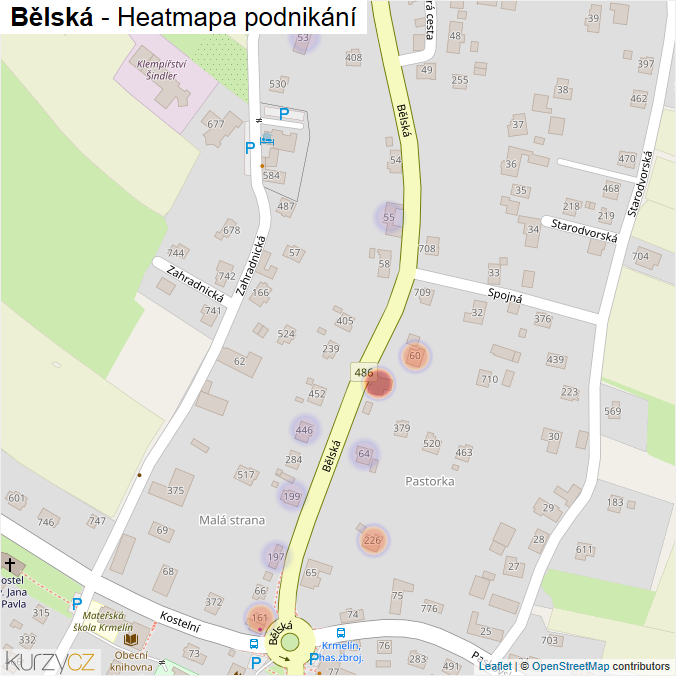 Mapa Bělská - Firmy v ulici.
