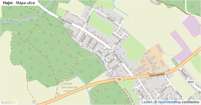 Hajní - mapa ulice