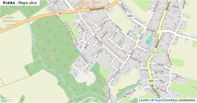 Krátká - mapa ulice