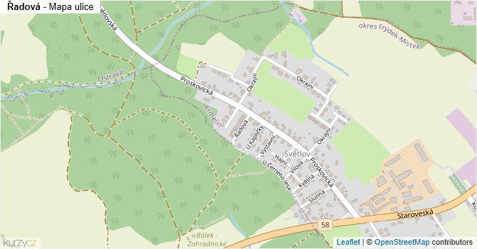 Řadová - mapa ulice