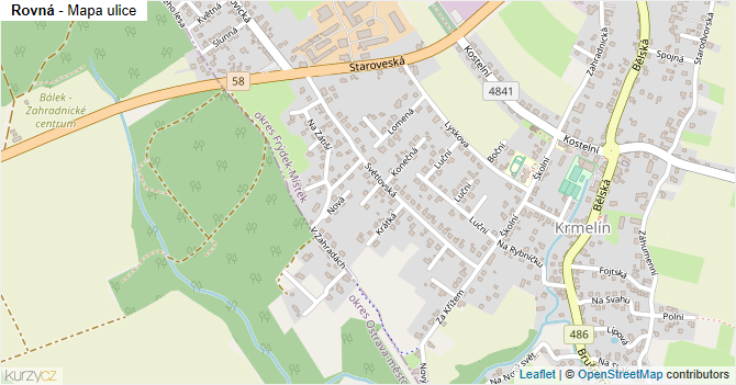 Rovná - mapa ulice