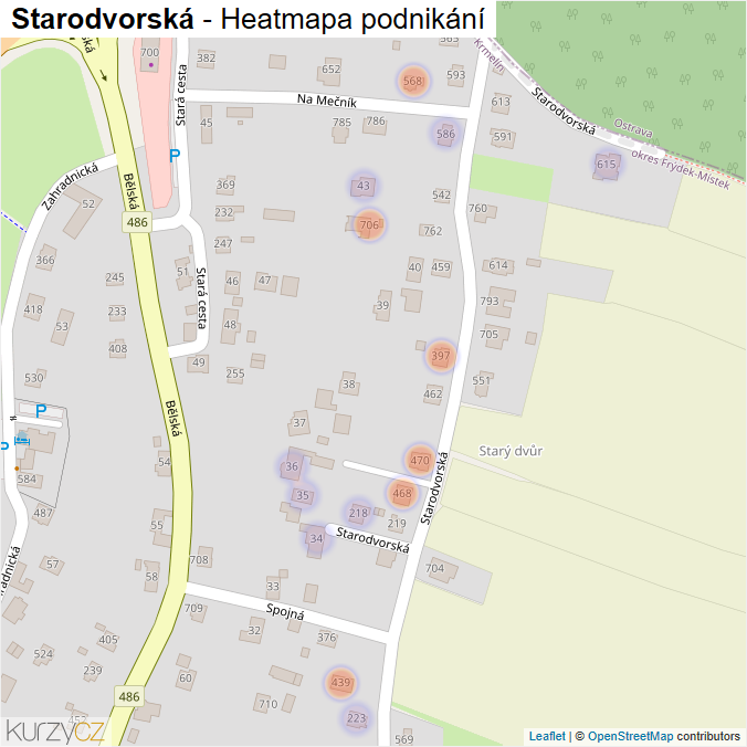 Mapa Starodvorská - Firmy v ulici.