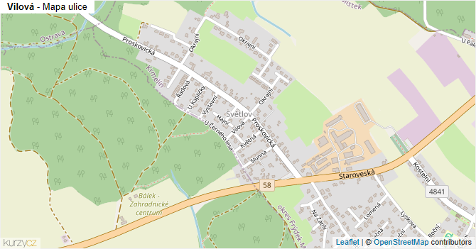 Vilová - mapa ulice