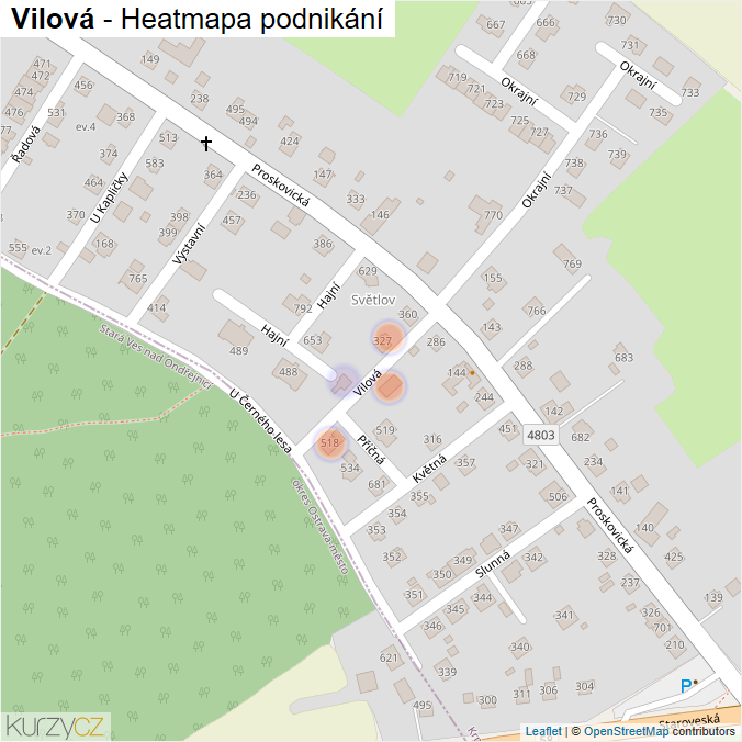 Mapa Vilová - Firmy v ulici.