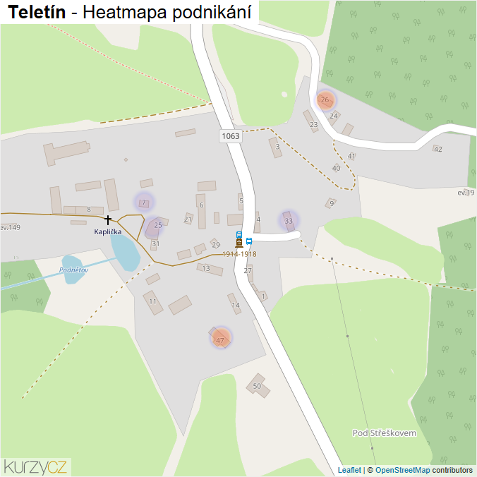 Mapa Teletín - Firmy v části obce.