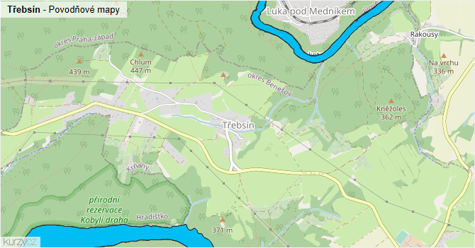 Třebsín - záplavové mapy stoleté vody