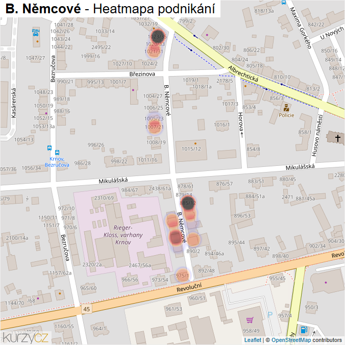 Mapa B. Němcové - Firmy v ulici.