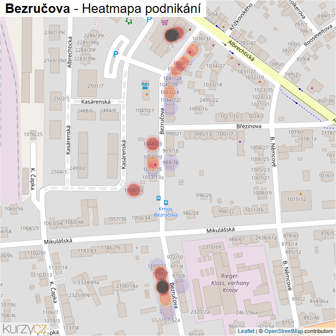 Mapa Bezručova - Firmy v ulici.