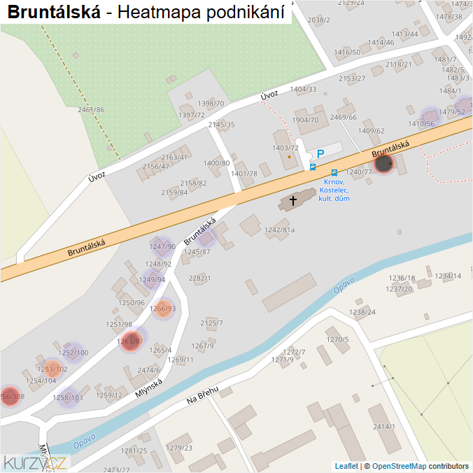 Mapa Bruntálská - Firmy v ulici.