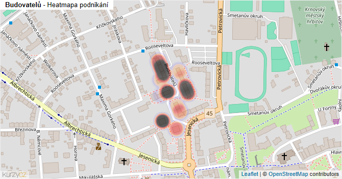 Budovatelů - mapa podnikání