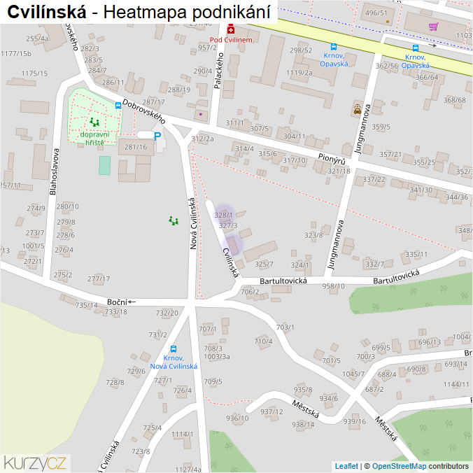 Mapa Cvilínská - Firmy v ulici.