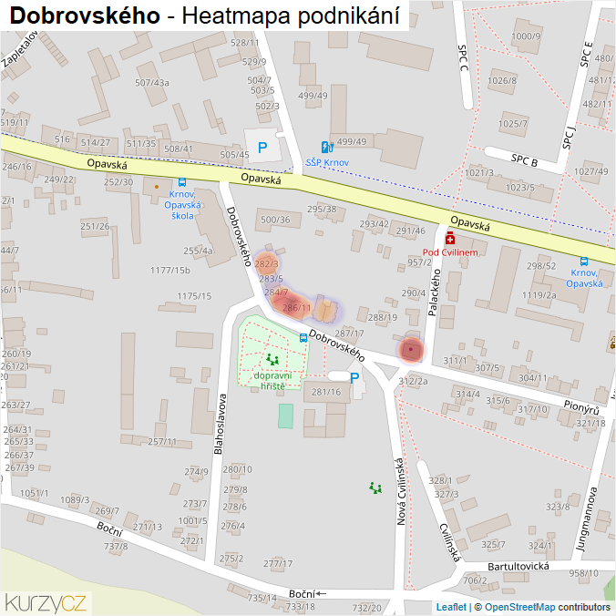 Mapa Dobrovského - Firmy v ulici.