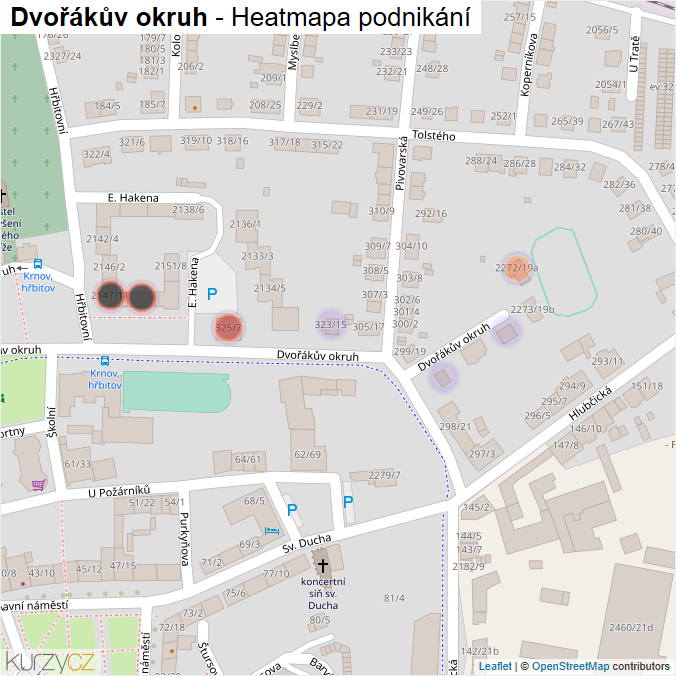 Mapa Dvořákův okruh - Firmy v ulici.