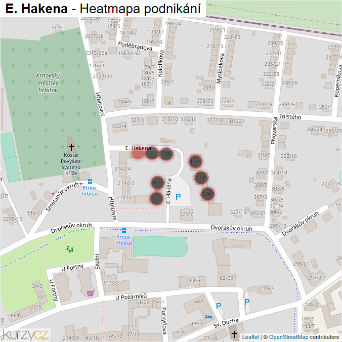 Mapa E. Hakena - Firmy v ulici.