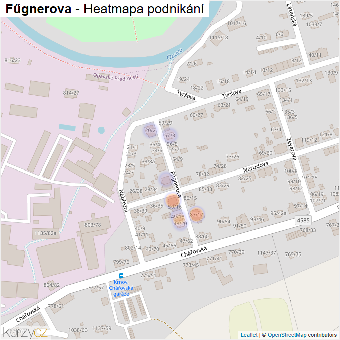 Mapa Fűgnerova - Firmy v ulici.
