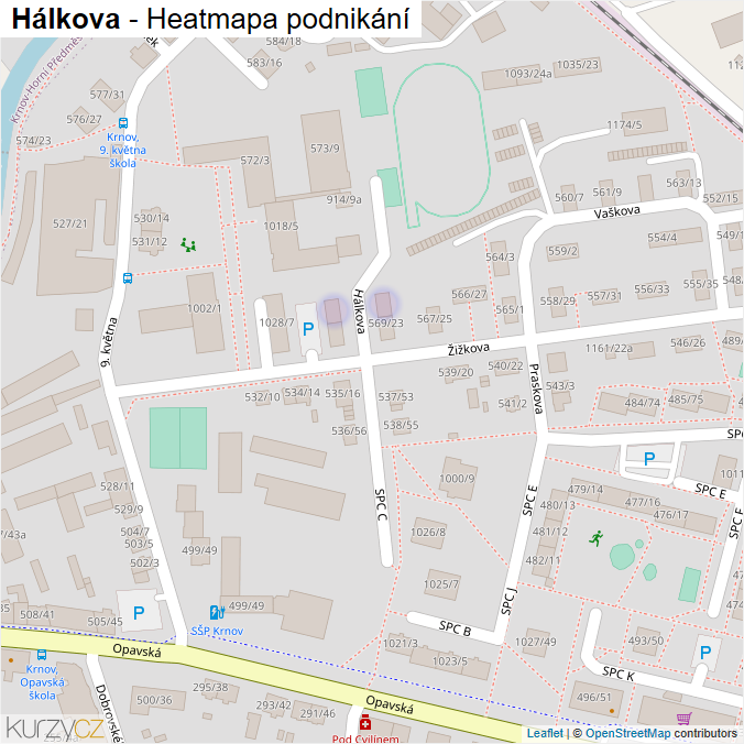 Mapa Hálkova - Firmy v ulici.