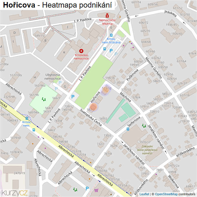 Mapa Hořicova - Firmy v ulici.