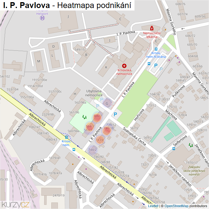 Mapa I. P. Pavlova - Firmy v ulici.