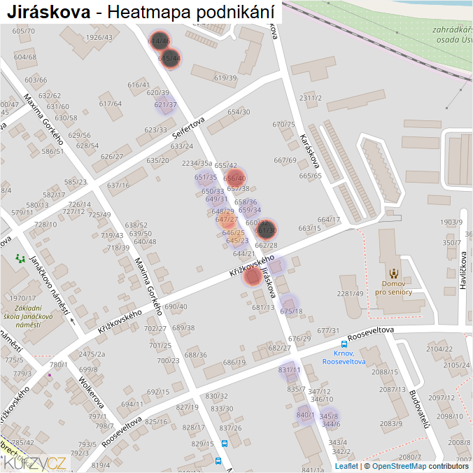 Mapa Jiráskova - Firmy v ulici.