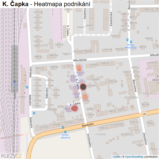 Mapa K. Čapka - Firmy v ulici.