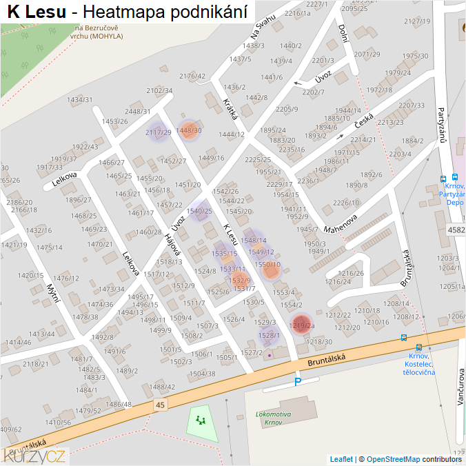 Mapa K Lesu - Firmy v ulici.