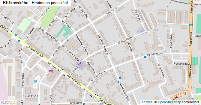 Křižkovského - mapa podnikání