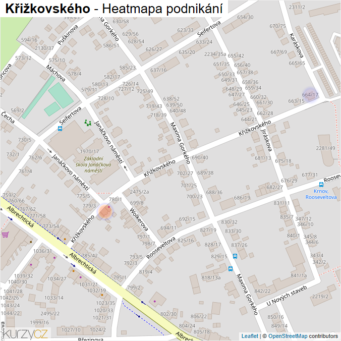 Mapa Křižkovského - Firmy v ulici.