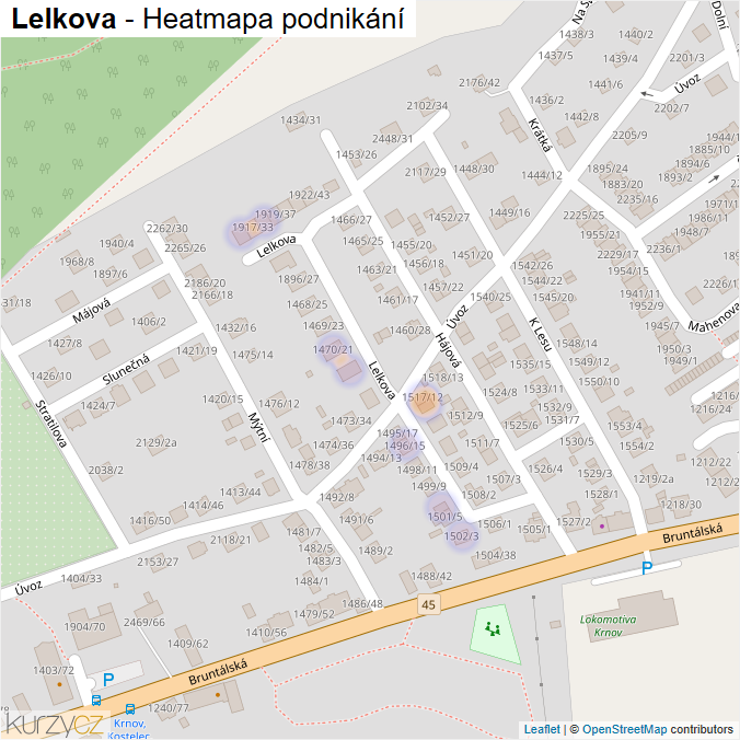 Mapa Lelkova - Firmy v ulici.
