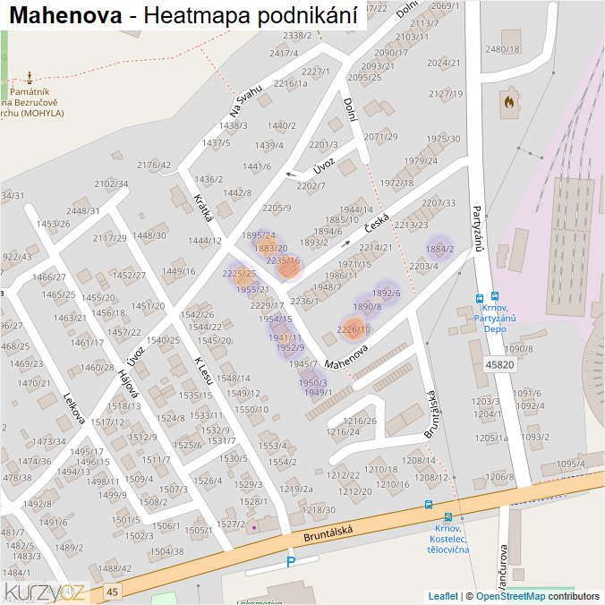 Mapa Mahenova - Firmy v ulici.