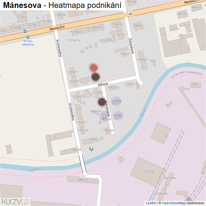 Mapa Mánesova - Firmy v ulici.