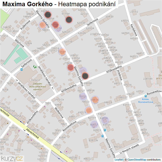 Mapa Maxima Gorkého - Firmy v ulici.