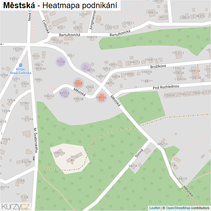 Mapa Městská - Firmy v ulici.
