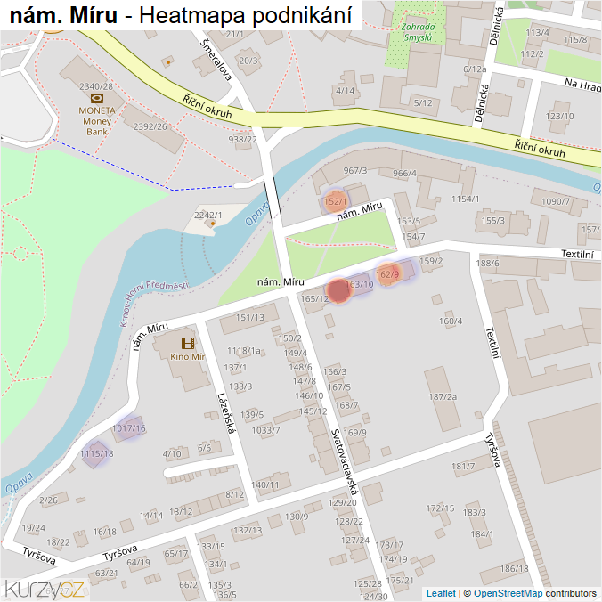 Mapa nám. Míru - Firmy v ulici.