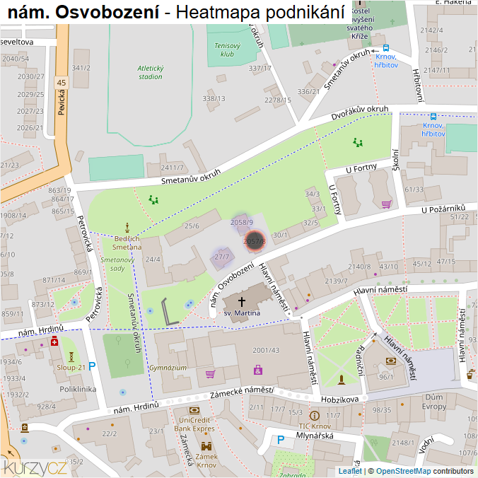 Mapa nám. Osvobození - Firmy v ulici.