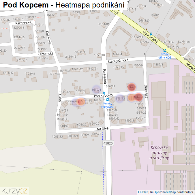 Mapa Pod Kopcem - Firmy v ulici.