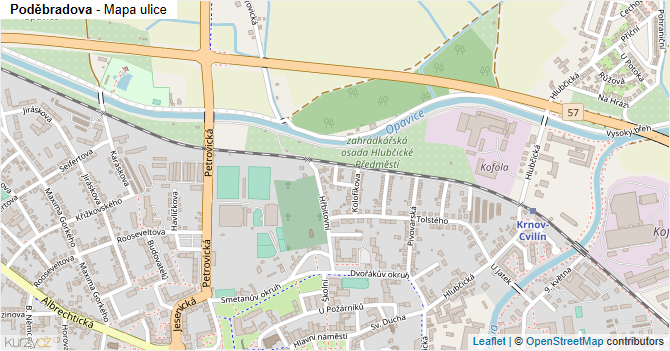 Poděbradova - mapa ulice