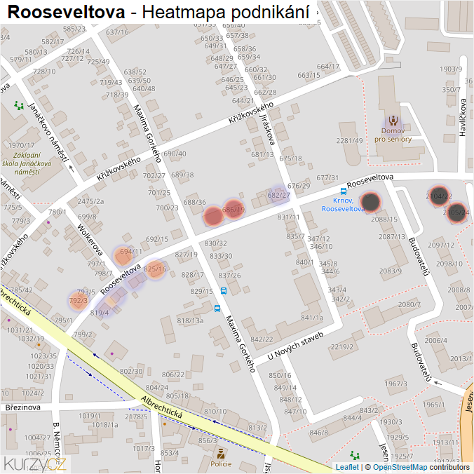 Mapa Rooseveltova - Firmy v ulici.