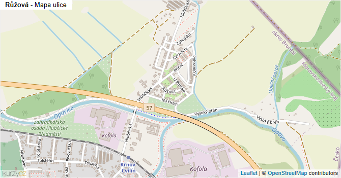 Růžová - mapa ulice