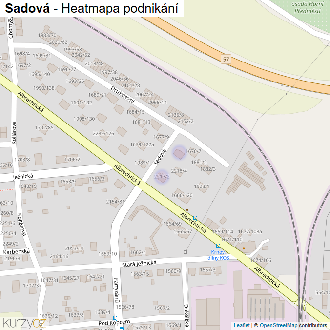 Mapa Sadová - Firmy v ulici.