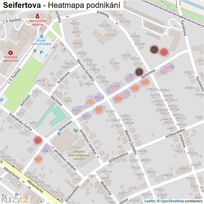 Mapa Seifertova - Firmy v ulici.
