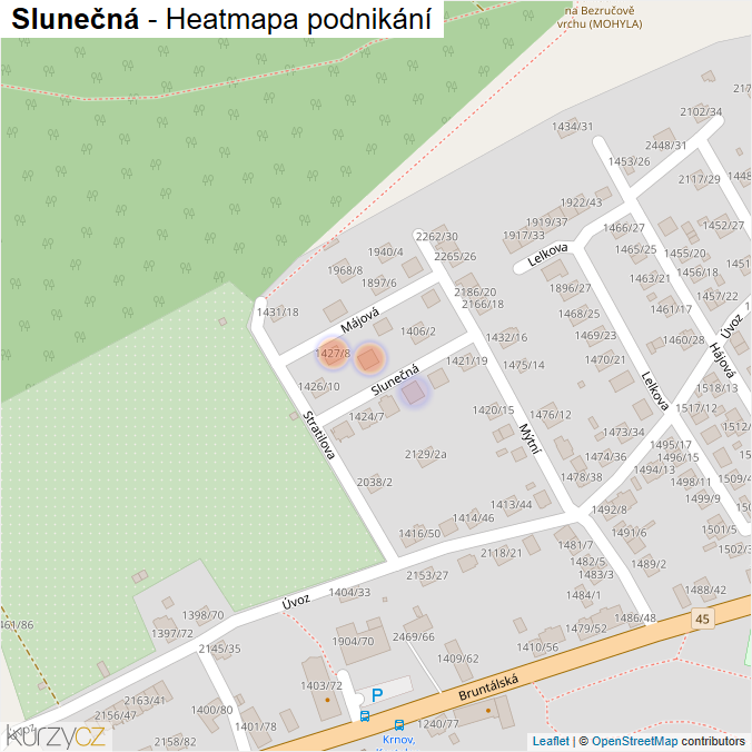 Mapa Slunečná - Firmy v ulici.